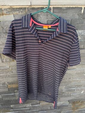 BOSS Navy Polo with Light Red Stripe Accents